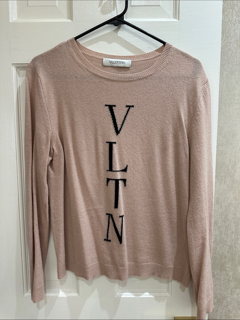 Valentino Blush Crewneck Sweater with VLTN Vertical Logo